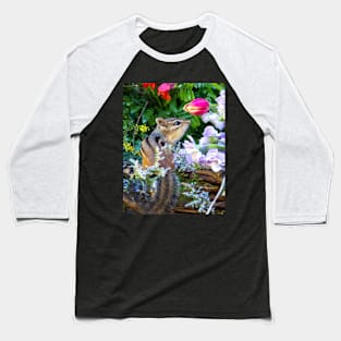 Tiny chipmunk in a basket of flowers Baseball T-Shirt